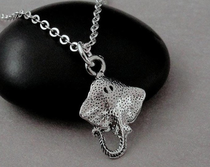 Stingray Necklace, Silver Plated Stingray Charm Necklace, Manta Ray Necklace, Manta Ray Charm, Stingray Gift, Stingray Jewelry