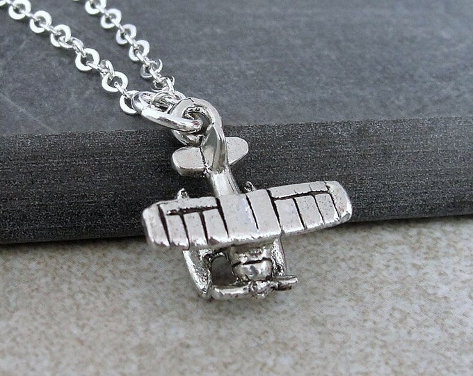 Seaplane Necklace, Silver Plated Seaplane Charm Necklace, Floatplane Necklace, Hydroplane Necklace, Watercraft Charm, Aircraft Necklace