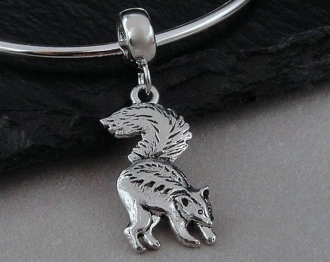 Skunk European Charm, Silver Skunk Dangle Charm, Pet Skunk Charm, Silver Wildlife Critter Charm, Skunk Large Hole Bead, Polecat Charm