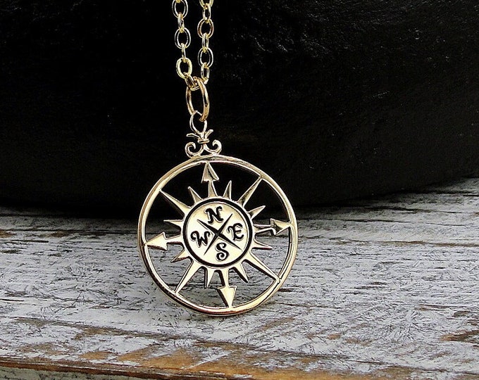 Gold Compass Necklace, Gold Compass Charm, Journey Necklace, Nautical Charm Necklace, Graduation Charm, Graduation Necklace, Graduation Gift