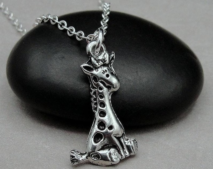 Baby Giraffe Necklace, Silver Plated Giraffe Charm Necklace, Cute Giraffe Necklace, Zoo Animal Necklace, Giraffe Gift, Giraffe Jewelry