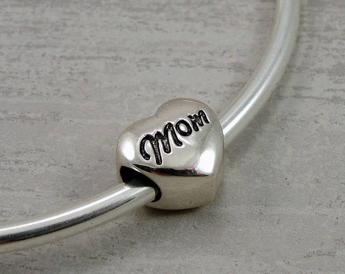 925 Sterling Silver Mom European Charm, Mom European Bead, Mom Bracelet Charm, Mothers Day Gift, Mom Jewelry, Large Hole Bead, Big Hole Bead