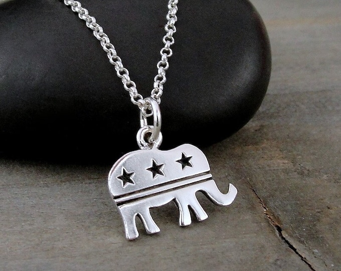 Sterling Silver Republican Necklace, Republican Elephant Charm Necklace, 925 Sterling Silver Republican Charm, Political Charm Necklace