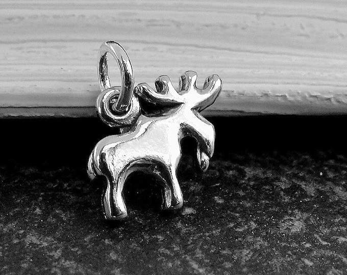 Moose Charm, 925 Sterling Silver Moose Necklace Charm, Moose Bracelet Charm, Elk Charm, Reindeer Charm, Moose Gift, Moose Jewelry