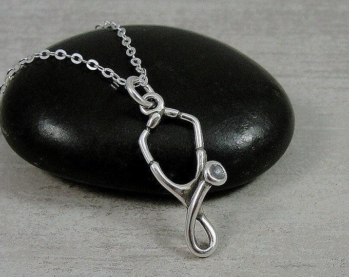 Stethoscope Necklace, 925 Sterling Silver Stethoscope Charm Necklace, Doctor Necklace, Nurse Necklace, Medical Necklace, Nurse Gift
