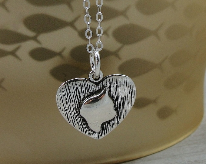 Sterling Silver Heart Shaped Cat Necklace, Cat Silhouette Necklace, Cat Heart Charm, Cat inside Heart Pendant Jewelry