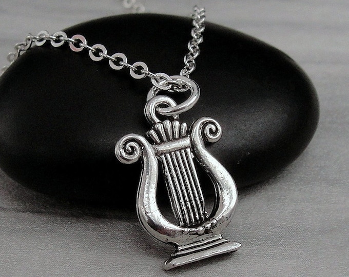 Musical Lyre Necklace, Silver Plated Ancient Harp Charm Necklace, Greek Lyre Charm Necklace, Ancient Greek Charm, Greek Mythology Jewelry