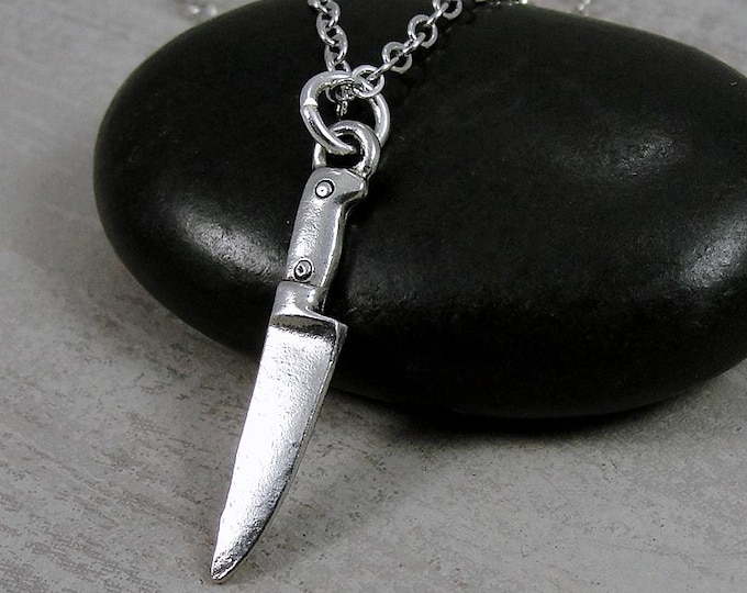 Miniature Knife Necklace, Silver Plated Kitchen Knife Charm Necklace, Chef Charm Necklace, Baking Necklace, Gift for Chef, Gift for Baker