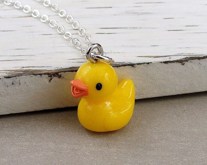 Rubber Ducky Necklace, Yellow Rubber Ducky Charm, 3D Duck Charm Necklace, Yellow Duck Charm, Duckling Charm, Duck Gift Jewelry