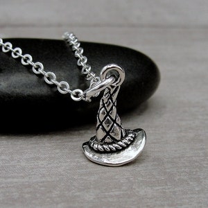 Witch Hat Necklace, Silver Plated Witch&#39;s Hat Charm Necklace, Wicked Witch Necklace, Wizard Hat Charm, Halloween Charm, Witch Gift Jewelry