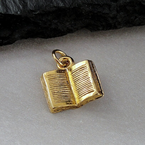 Open Book Charm, Gold Book Charm for Necklace or Bracelet, Librarian Charm, Gift for Teacher, Love to Read, Book Club Gift, Reading Jewelry