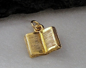 Open Book Charm, Gold Book Charm for Necklace or Bracelet, Librarian Charm, Gift for Teacher, Love to Read, Book Club Gift, Reading Jewelry