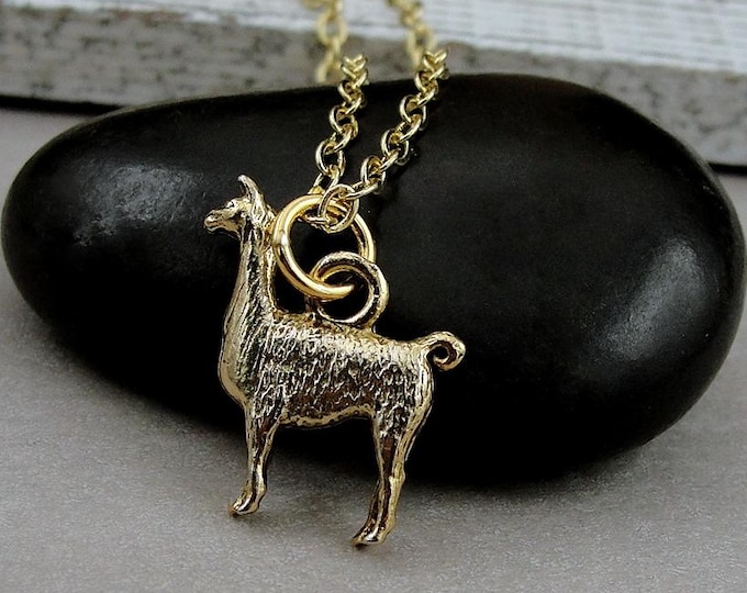 Llama Necklace, Gold Llama Charm Necklace, Alpaca Necklace, Pet Llama Charm, Farm Animal Jewelry, Llama Gift, Llama Themed Jewelry