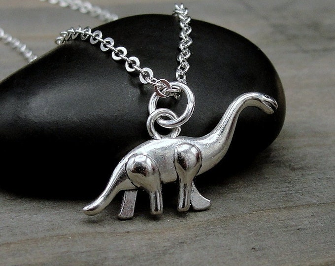 Brontosaurus Necklace, Silver Plated Brontosaurus Charm Necklace, Dinosaur Necklace, Dinosaur Charm, Dinosaur Gift, Dinosaur Jewelry