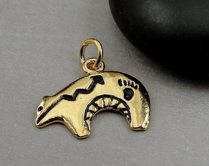 Heartline Bear Charm, Gold Heartline Bear Charm for Necklace, Zuni Bear Charm, Southwestern Bear Charm, Native American Bear Charm Jewelry