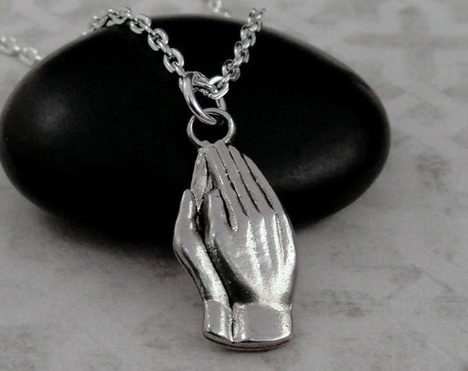 Silver Praying Hands Necklace, Prayer Necklace, Prayer Symbol Charm, Religious Necklace, Faith Necklace, Christian Necklace, Praying Charm