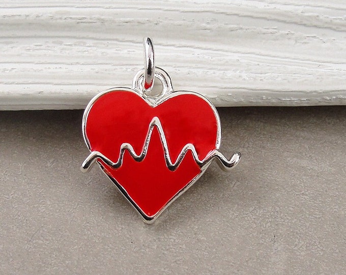 Heartbeat Charm, Red Heartbeat Necklace Charm, Nurse Charm, Doctor Charm, EKG Hearbeat Charm, Bracelet Charm, GIft for Nurse or Doctor