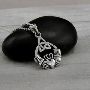 925 Sterling Silver Claddagh Necklace, Trinity Claddagh Symbol Charm Necklace, Silver Irish Friendship Necklace Jewelry, Friendship Gift