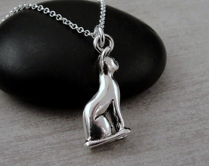 Sphynx Cat Necklace, 925 Sterling Silver Egyptian Cat Charm on a Silver Cable Chain, Siamese Cat Necklace, 3D Cat Charm, Cat Lover Gift Gift