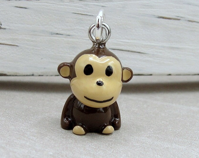 Cute Monkey Charm, 3D Monkey Charm, Chimpanzee Charm, Primate Charm, Jungle Charm, Necklace Charm, Bracelet Charm, Jungle Monkey Gift