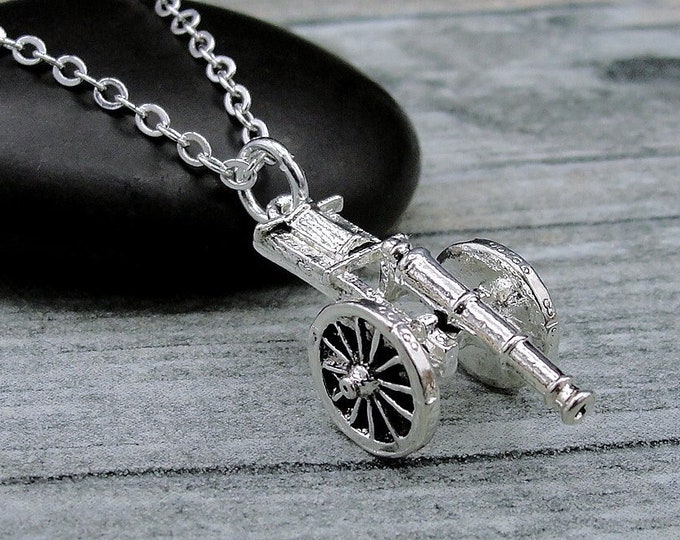 Cannon Necklace, Silver Plated Military Cannon Charm Necklace, Civil War Charm, Military Charm, Military Gift, Military Jewelry