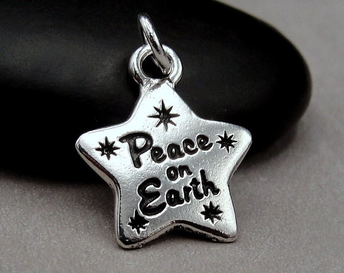 Silver Peace on Earth Charm, Peace Star Charm, Christmas Charm, Christmas Song Charm, Christmas Pendant, Peace Charm, Peace on Earth Pendant