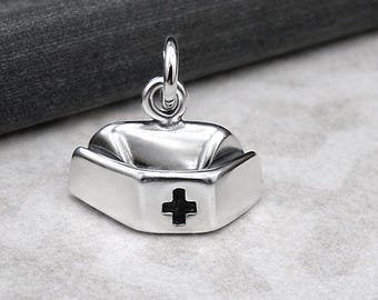 Sterling Silver 3D Nurse Cap Charm, Nurse Pendant, Nursing School Gift, Gift for Nurse Jewelry