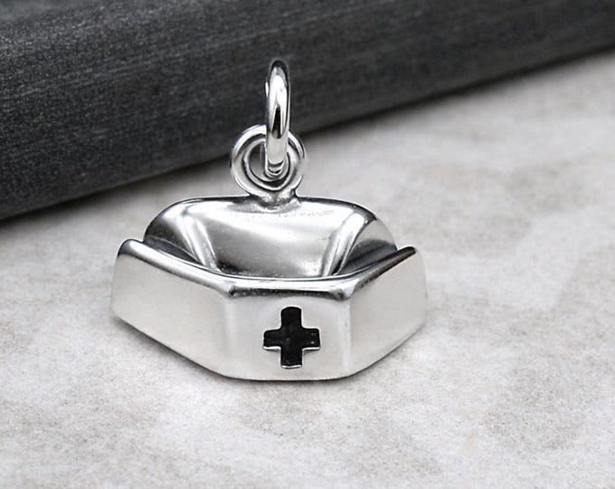 Sterling Silver 3D Nurse Cap Charm, Nurse Pendant, Nursing School Gift, Gift for Nurse Jewelry