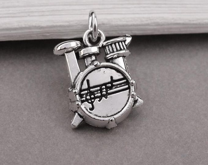Silver Drum Set Charm for Necklace or Bracelet, Drum Kit Pendant, Drummer Percussionist Jewelry, Rock Band Charm, Gift for Drummer