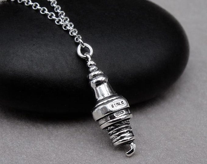 925 Sterling Silver Spark Plug Necklace, 3D Spark Plug Charm, Car Mechanic Charm Necklace, Car Parts Pendant, Mechanic Gift