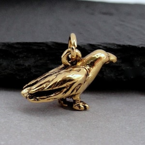 Crow Charm, Gold Crow Charm for Necklace or Bracelet, Raven Charm, Pagan Bird Charm, Viking Raven Charm, Celtic Raven Charm, Gold Bird Charm
