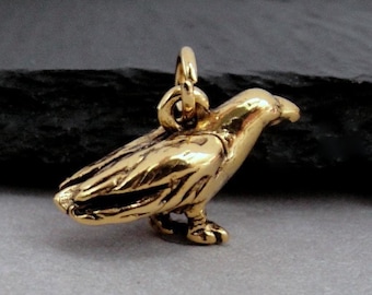 Crow Charm, Gold Crow Charm for Necklace or Bracelet, Raven Charm, Pagan Bird Charm, Viking Raven Charm, Celtic Raven Charm, Gold Bird Charm