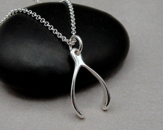 Wishbone Necklace, Sterling Silver Wisbone Charm on a Silver Cable Chain, Wishbone Jewelry, Lucky Necklace, Good Luck Jewelry Gift