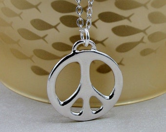 CLOSEOUT - Peace Sign Necklace, Silver Plated Peace Symbol Charm on a Silver Cable Chain