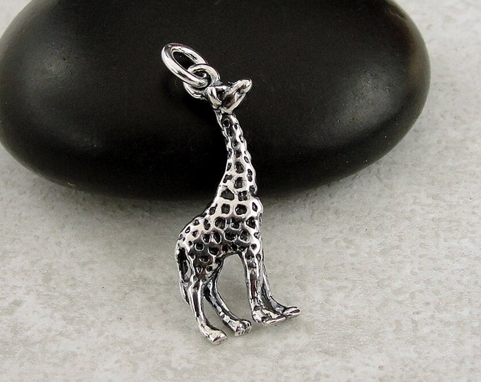 Giraffe Charm, Sterling Silver Giraffe Charm for Necklace or Bracelet, Zoo Charm, Safari Charm, Jungle Charm, Giraffe Necklace, Giraffe Gift