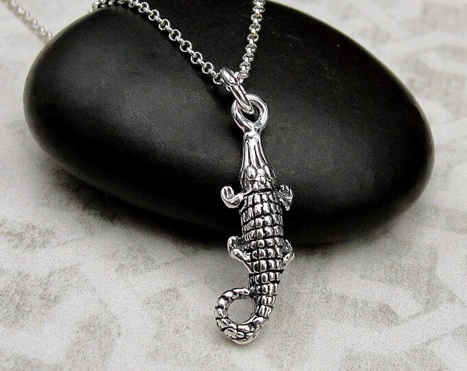 Sterling Silver Alligator Necklace, 925 Crocodile Charm Necklace, Alligator Charm Necklace, Gator Necklace, Alligator Gift