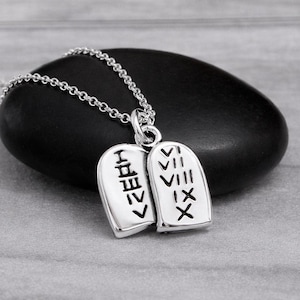 925 Sterling Silver Ten Commandments Necklace, 10 Commandments Charm, Religious Pendant Necklace, Christian Faith Jewelry