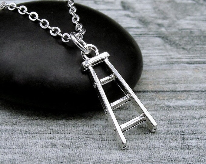 Ladder Necklace, Silver Plated Ladder Charm Necklace, Handyman Necklace, Handyman Charm, Ladder Gift, Ladder Jewelry