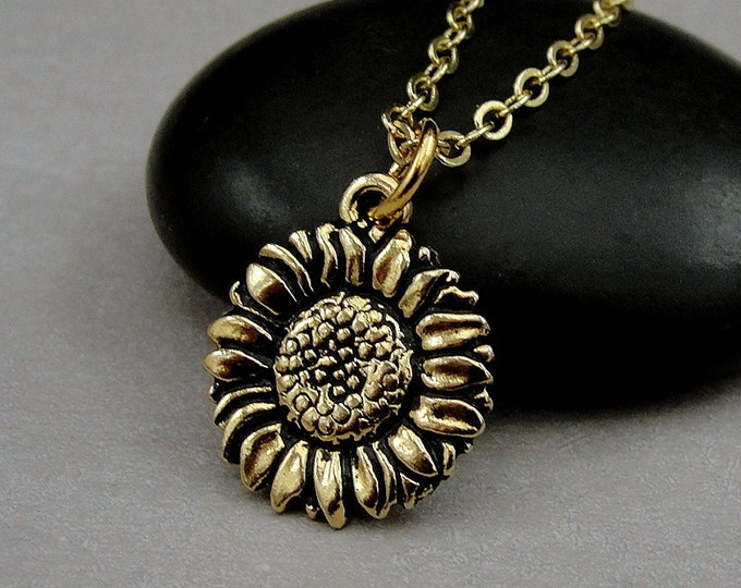 Sunflower Necklace, Gold Sunflower Charm Necklace, Daisy Necklace, Daisy Charm, Spring Daisy Sunflower Charm Jewelry, Flower Necklace Gift