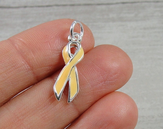 CLOSEOUT - Peach Awareness Ribbon Charm, Silver and Peach Awareness Ribbon Pendant, Uterine Cancer Awareness Charm, Necklace Charm