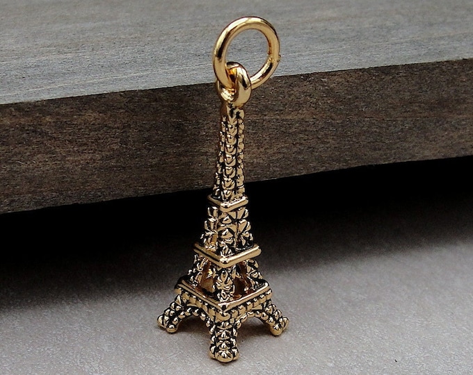 Gold Eiffel Tower Charm, 3D Eiffel Tower Necklace Charm, Paris Charm, France Charm, Travel Charm, Eiffel Tower Gift, Eiffel Tower Jewelry