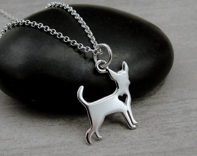 Chihuahua Necklace, Sterling Silver Chihuahua Heart Charm on a Silver Cable Chain, Chihuahua Heart Necklace, Chihuahua Gift