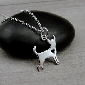Chihuahua Necklace, Sterling Silver Chihuahua Heart Charm on a Silver Cable Chain, Chihuahua Heart Necklace, Chihuahua Gift