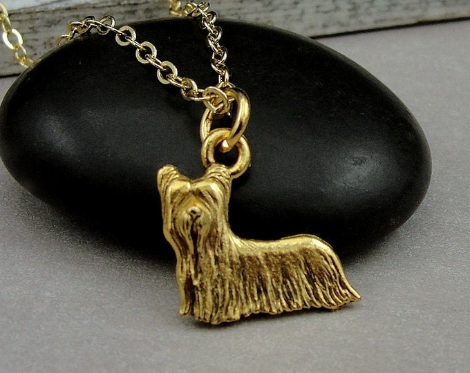 Skye Terrier Necklace, Gold Skye Terrier Charm Necklace, Yorkshire Terrier Necklace, Yorkie Charm Necklace, Gold Yorkie Necklace Jewelry