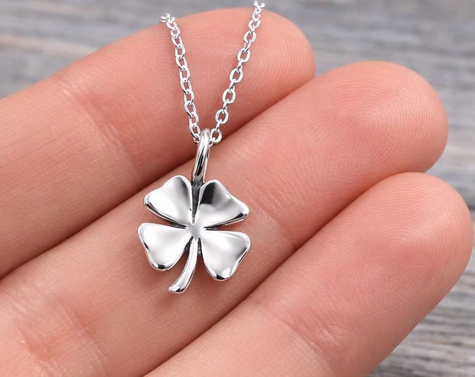 Four Leaf Clover Necklace, 925 Sterling Silver Shamrock Charm Necklace, Irish Pendant, St Patricks Day Jewelry