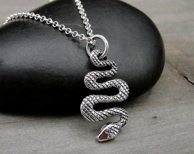 Slithering Snake Necklace, 925 Sterling Silver Rattlesnake Charm Necklace, Boa Constrictor Charm, Cobra Charm, Snake Gift, Snake Jewelry