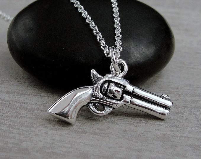 Revolver Necklace, 925 Sterling Silver Pistol Charm on a Silver Cable Chain, Gun Owner Charm, Police Officer Charm, Law Enforcement Necklace