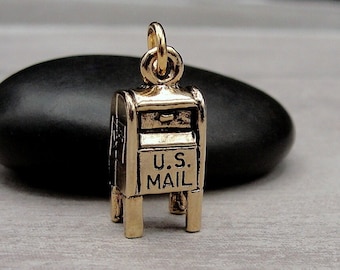 Mailbox Charm, Gold Postal Mail Charm for Necklace, Mailbox Pendant, Mailman Charm, Mail Lady Charm, Mailman Gift, Mail Lady Gift