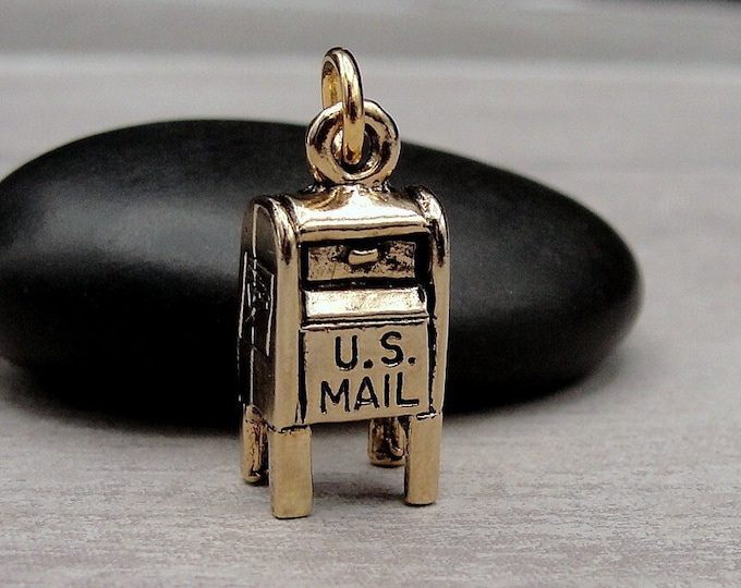 Mailbox Charm, Gold Postal Mail Charm for Necklace, Mailbox Pendant, Mailman Charm, Mail Lady Charm, Mailman Gift, Mail Lady Gift