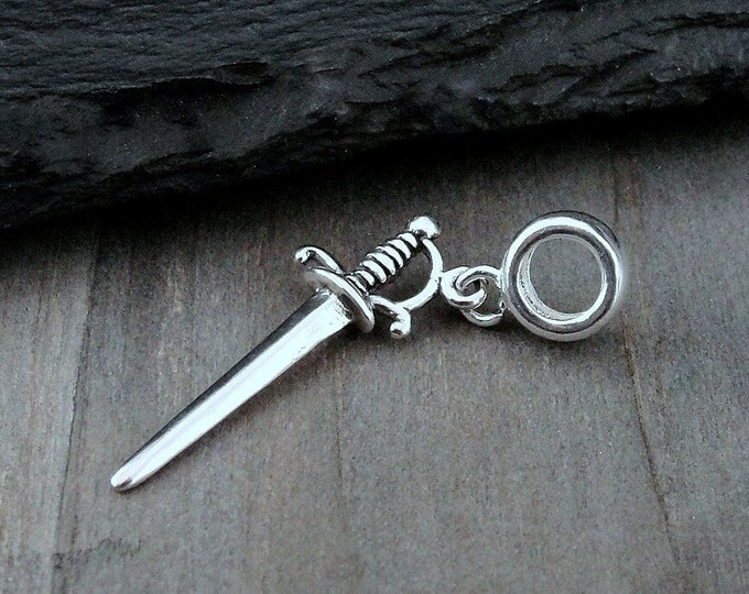 Dagger European Charm, Sterling Silver Sword Dangle Charm, Dagger Pendant, Sword Pendant, Medieval Charm, Pirate Charm, Sword Dagger Gift